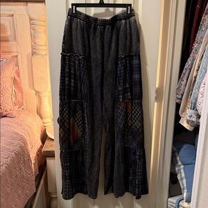 Wide Leg Patchwork Boot-Cut Pants in Charcoal and Navy